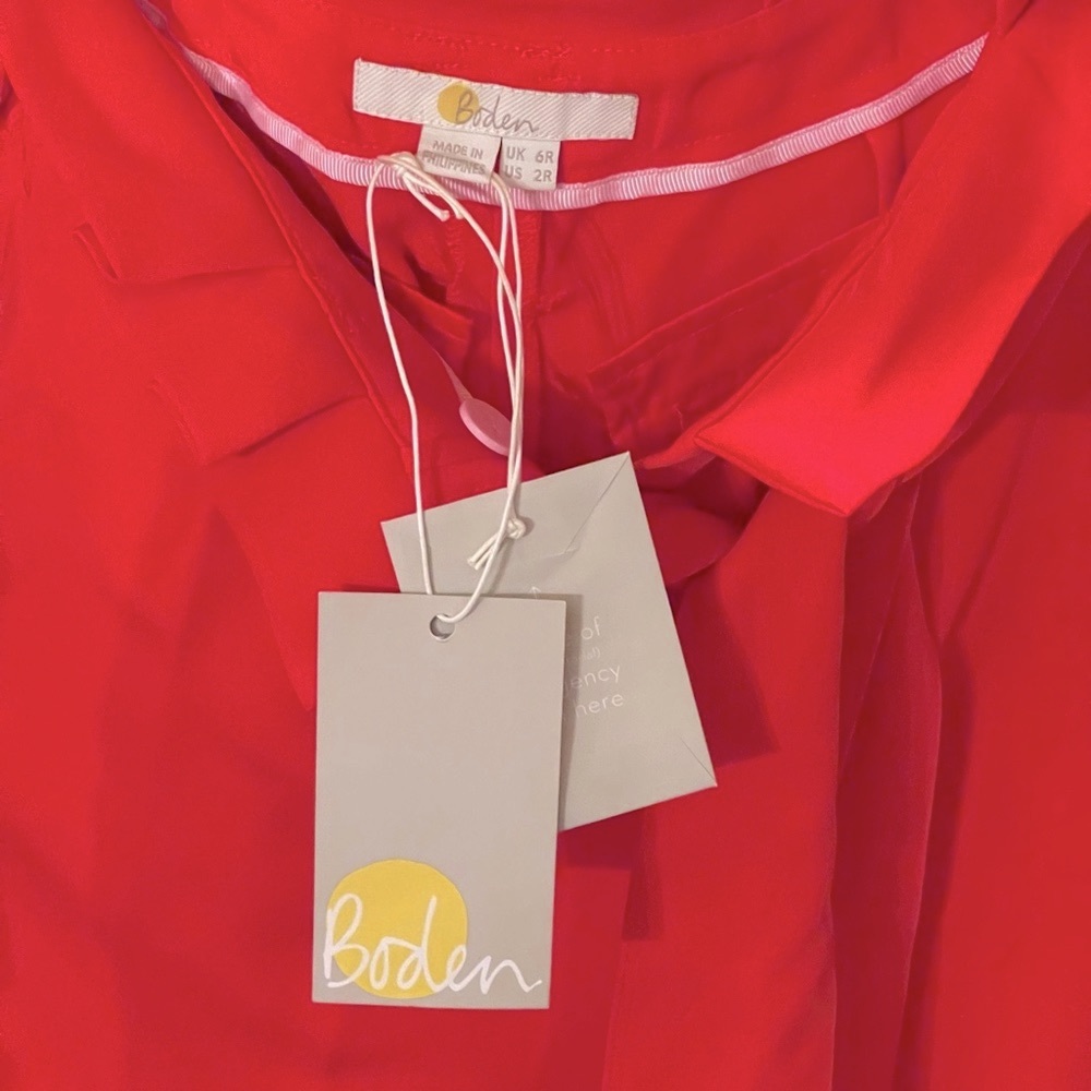 Boden Melina Paper Bag Waist Crop Red Pants - Picture 13 of 14